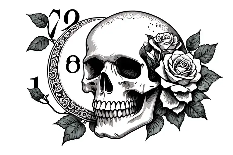 Skull Roman Numbers Roses And Moon