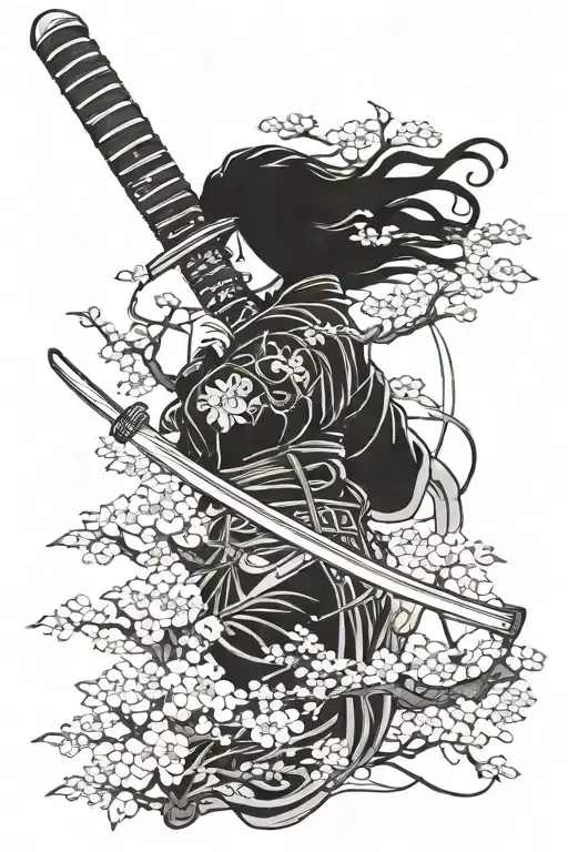Katana And Sakura Tree