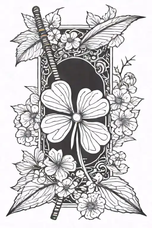 Katana And Sakura Leaf Clover