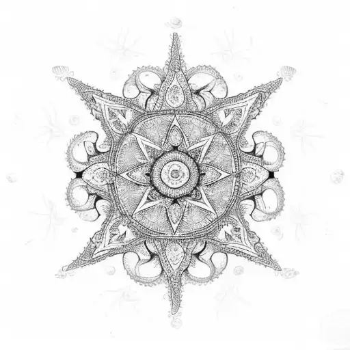 An Intricate Mandala Design With Beach Elements Like Seashells And Starfish
