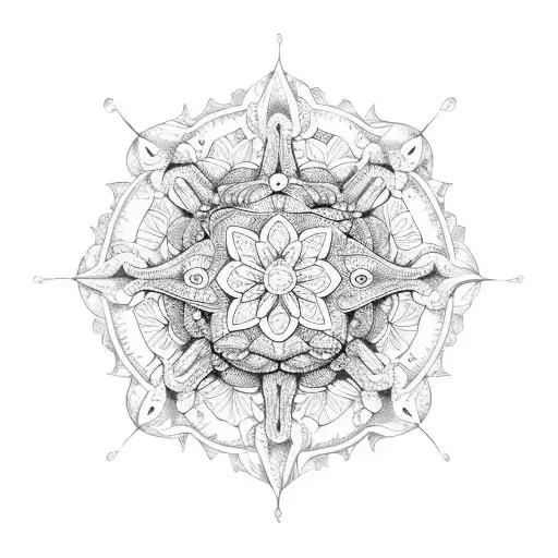 An Intricate Mandala Design With Beach Elements Like Seashells And Starfish