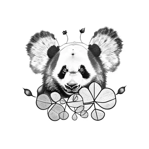 Panda Bear And A Four Leaf Clover