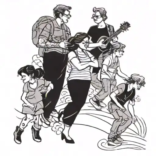 A Tattoo Design Of A Teacher Leading A Group Of Friends On A Fun Outing