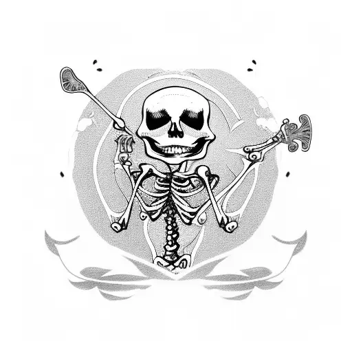 Blackwork Tattoo Of A Skeleton Golfer Putting On A Graveyard Green