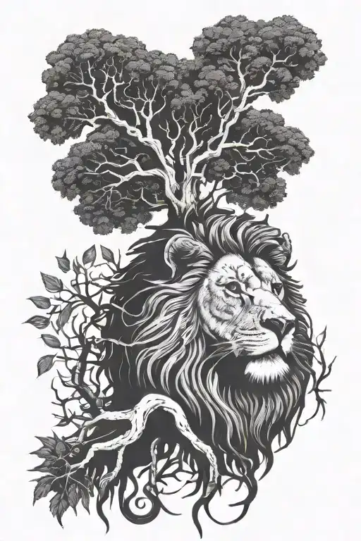 Lion Head In Roots Of Family Tree