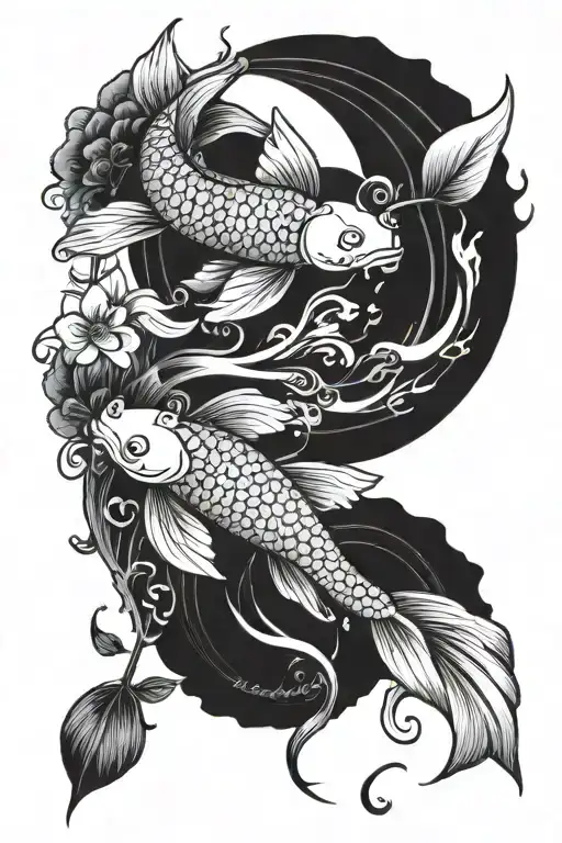 Indian Mythology With Koi Fish Swimming