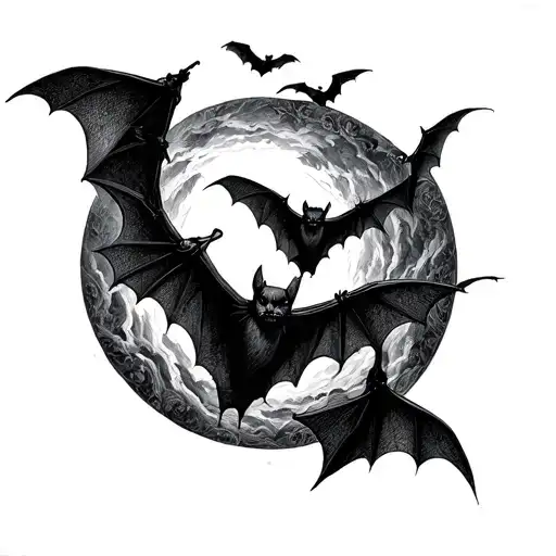 Dark Night With Bats Flying