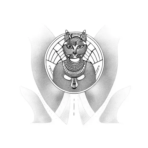 A Tattoo Of The Egyptian Goddess Bastet In A Blackwork Style
