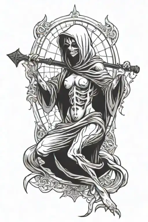 Nude Girl Grim Reaper Sitting