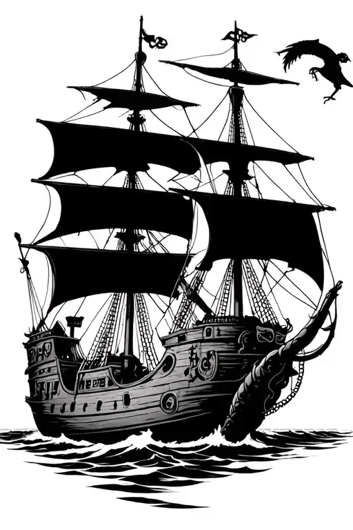 Pirate Ship Being Taken Down By A Kracken