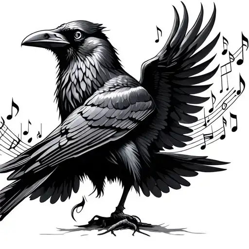 A Raven With Musical Notes Flowing Out Of Its Wings
