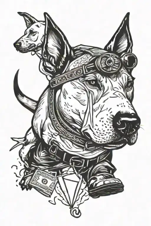 Bull Terrier Running From Cops With A Money Bag