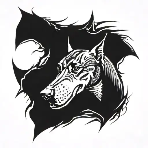 Doberman Dog Head Devilish Face With Lightning Strike