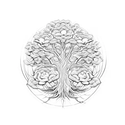 Tree Of Life Surrounded By Roses