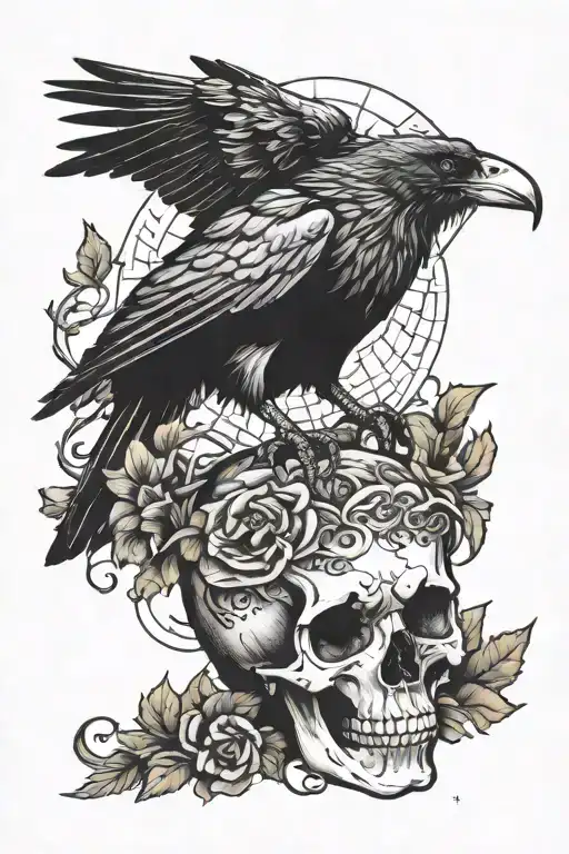 Norse Raven Perched On A Skull