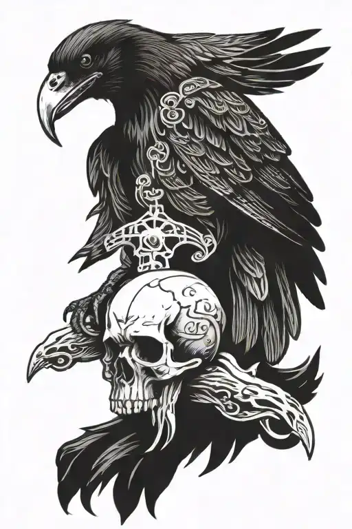 Norse Raven Perched On A Skull