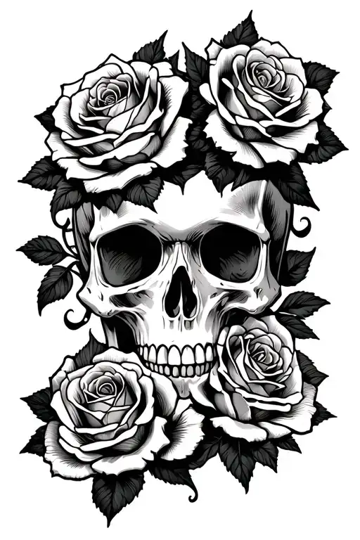 Skull And 3 Roses