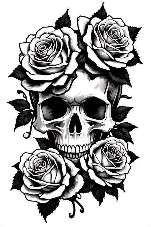 Skull And 3 Roses