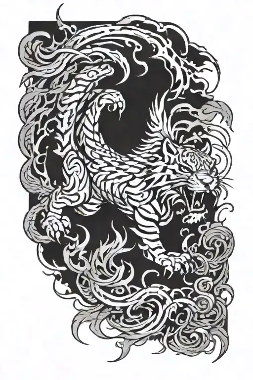 Phoenix Emerging From Tiger Roaring