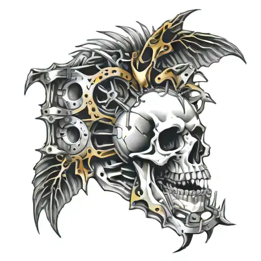 Slipknot Goat Skull Spine Ribs With Cranks Shaft And Pistons Emerging From Spine