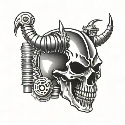 Slipknot Goat Skull And Spine With Crankshaft And Pistons Emerging From Spine