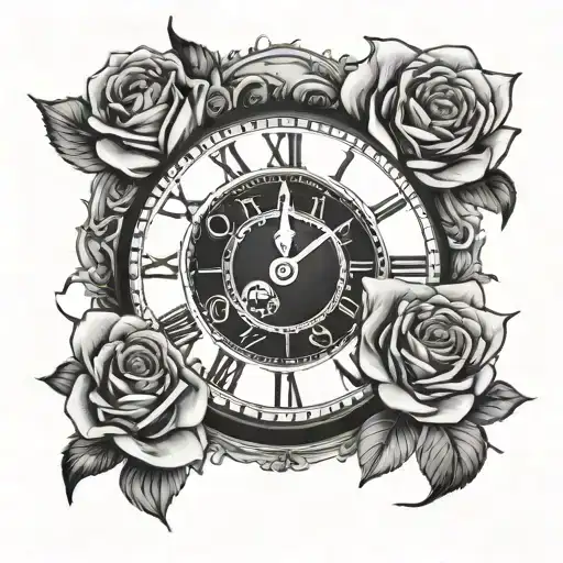 Clock And Roses With A Date