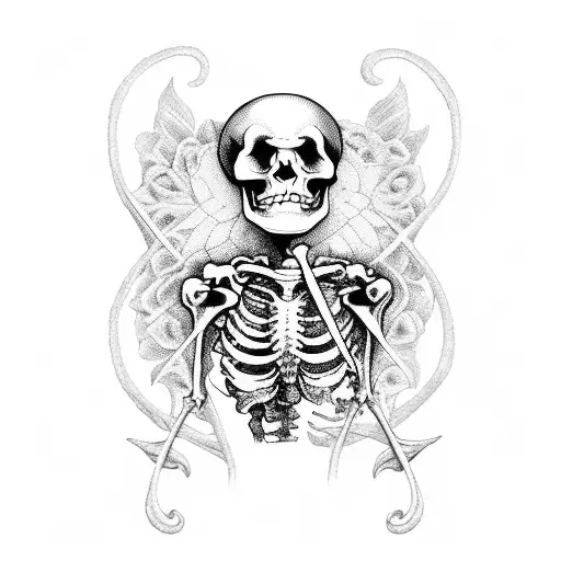 Tarot Lovers Card With Skeletons And Roses