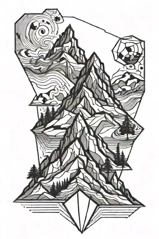 Stylized Polygon Mountain Facade With Lines To Add Depth Is Super Original And Minimalist