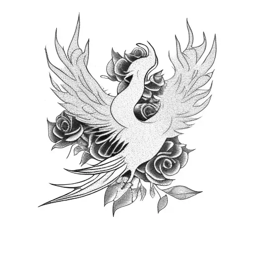 A Phoenix Bird Emerging From A Bed Of Roses