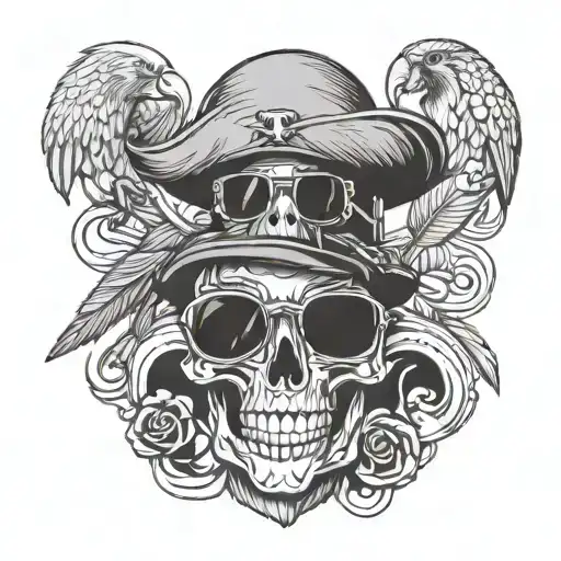 Parrot With Pirate Hat And Hour Glass And Skull Wearing Sunglasses