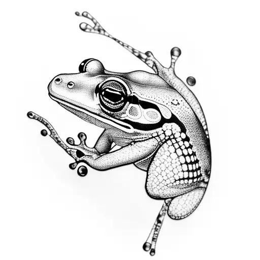 Realism Blackwork Tattoo Of A Frog Perched On A Lilly Pad In A Pond Flipping Middle Finger