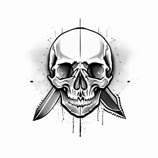 Skull With Knife Stabbed Through
