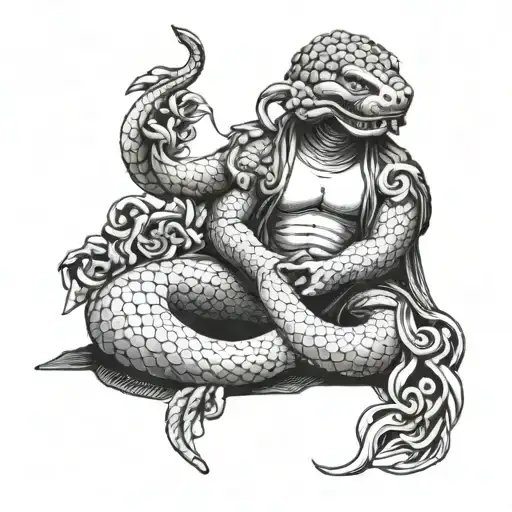 Snake And Buddha Seated