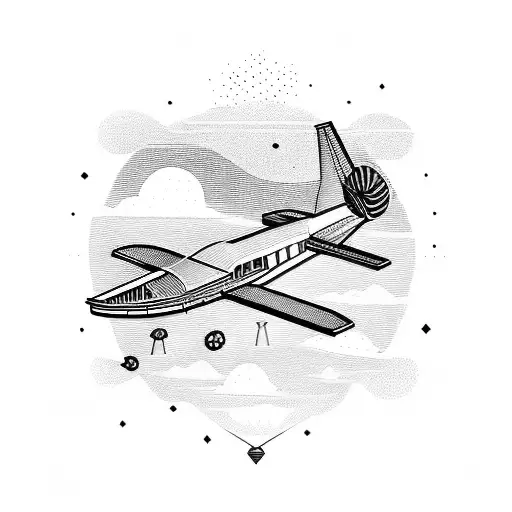 A Wooden Airplane Flying Over A Cityscape