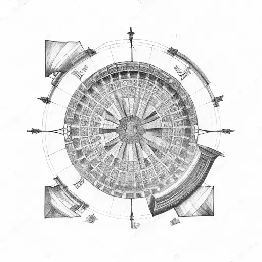 A Sketch-style Tattoo Of The Colosseum With A Compass And A Europe Map As Part Of The Background