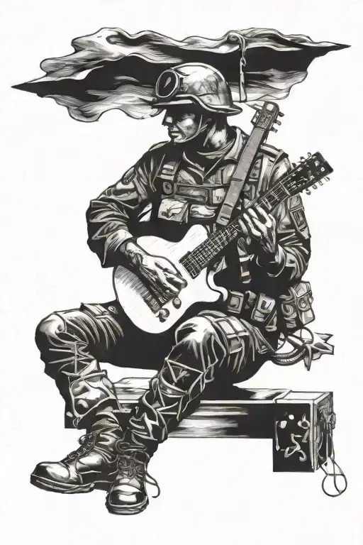 Soldier Playing A Guitar