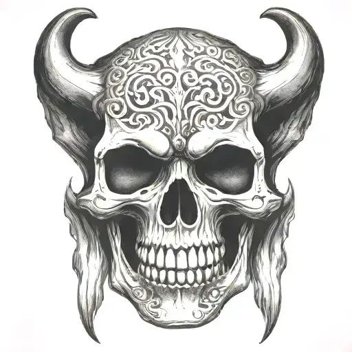 An Ancient Skull With Two Vampire Fangs