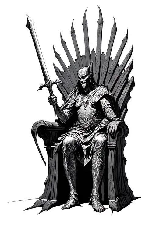 Sauron In A Throne Holding A Sword