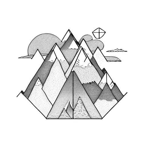 Mountainscape By A Serene Lake At Sunset Encased In Triangles