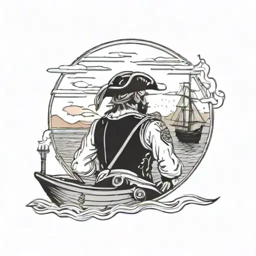 Pirate Watching Sunset On Boat Smoking Cigar In Distance