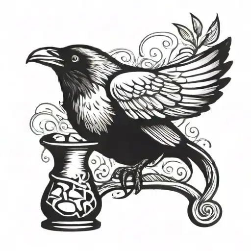 Crow Dropping Rocks Into The Pitcher