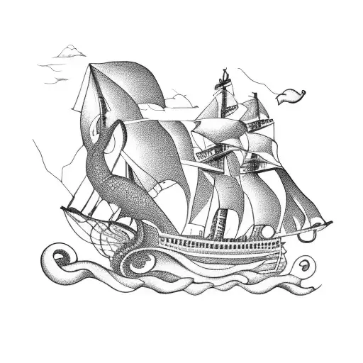 A Majestic Octopus Sailing On A Pirate Ship Amidst Stormy Seas