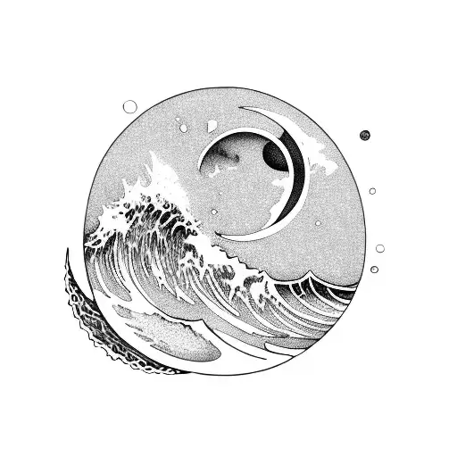 Ocean Wave Within Crescent Moon