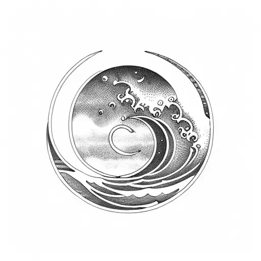 Ocean Wave Within Crescent Moon