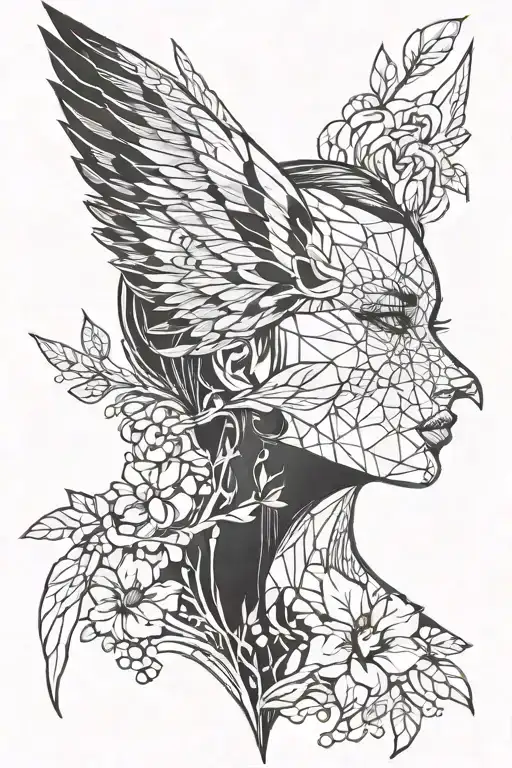 Womans Face Inside Bird Image Outline Filled