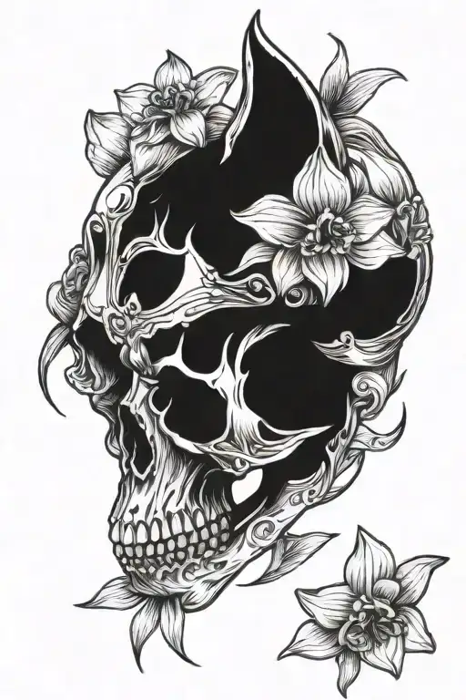 Cat Skull And Daffodils