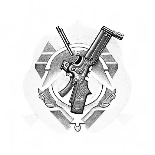 Create A Detailed Tattoo Of A Gun With Intricate Christian Symbolism Incorporated