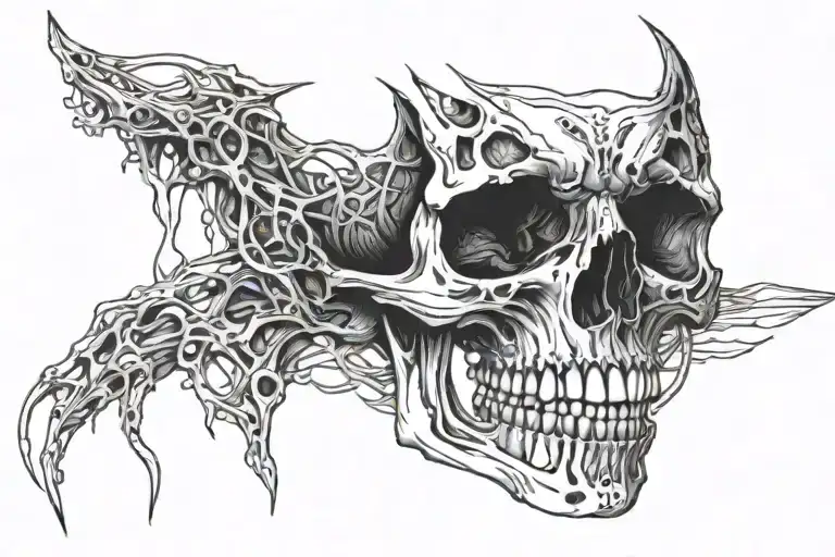 Black Lines Skull Unhinged At The Jaw Creepy Showing Teeth With Accents On The Sides