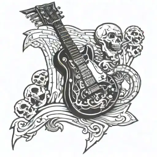 Electric Guitar With A Skeleton Holding A Dagger On Top