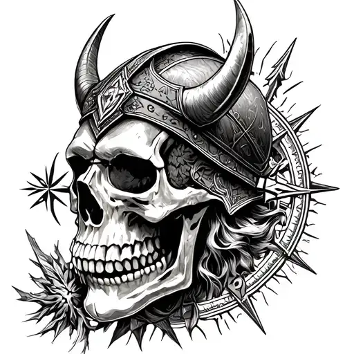 Skull Viking With Vegvisir Kompass In Background